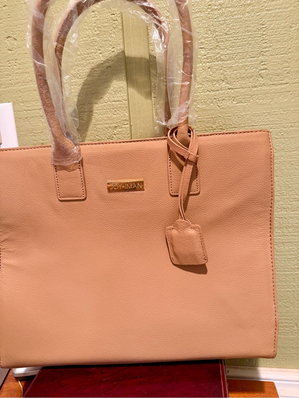 Joy & IMAN Warm Camel Structured Tote Handbag NWT Organizer Bag w/ Flashlight